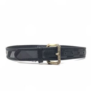 Burberry Womens Size 28/70 Black Smoked Check Nylon Leather Trim Belt Buckle